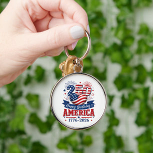 America 250 Happy Birthday Patriotic Celebration Key Ring