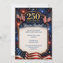 America 250 Invitation Patriotic Fireworks Flag