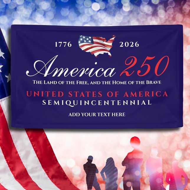 America 250 Land of Free Home Brave Patriotic Blue Banner (America 250 Land of Free Home Brave Patriotic Semiquincentennial Celebration Democratic Blue Banner)