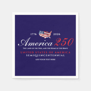 America 250 Land of Free Home Brave Patriotic Blue Napkin