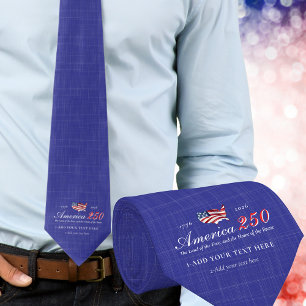 America 250 Land of Free Home Brave Patriotic Blue Tie