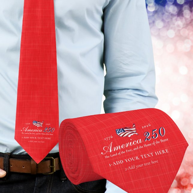 America 250 Land of Free Home Brave Patriotic Red Tie (America 250 Land of Free Home Brave Patriotic America Anthem Independence Day Keepsake Red Neck Tie)