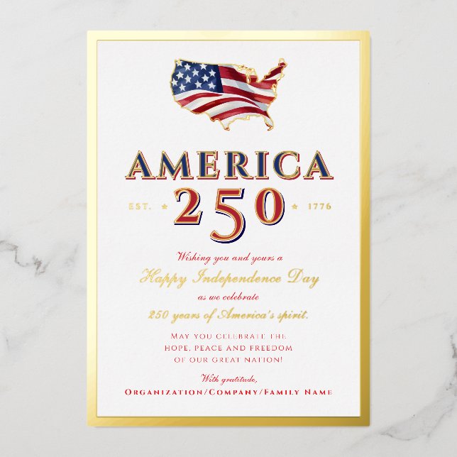 America 250 Map Semiquincentennial Patriotic Red Foil Holiday Card (Front)