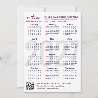 America 250 Patriotic 2027 Calendar Keepsake Card