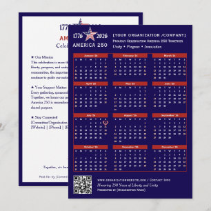 America 250 Patriotic Blue 2026 Calendar Card