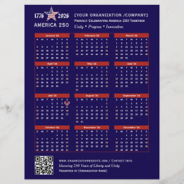 America 250 Patriotic Blue 2026 Calendar Keepsake Flyer