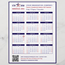 America 250 Patriotic Blue 2026 Calendar Keepsake Flyer