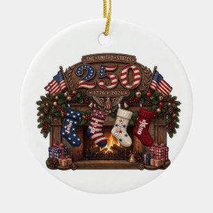 America 250 Patriotic Christmas Stocking Ceramic Ornament