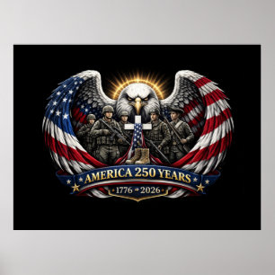 America 250 Patriotic Eagle and Military Tribute  Poster