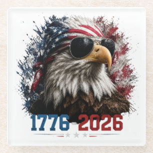 America 250 Patriotic Eagle Flag 1776–2026 Glass Coaster