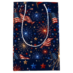 America 250 Patriotic Fireworks Flag Pattern Medium Gift Bag