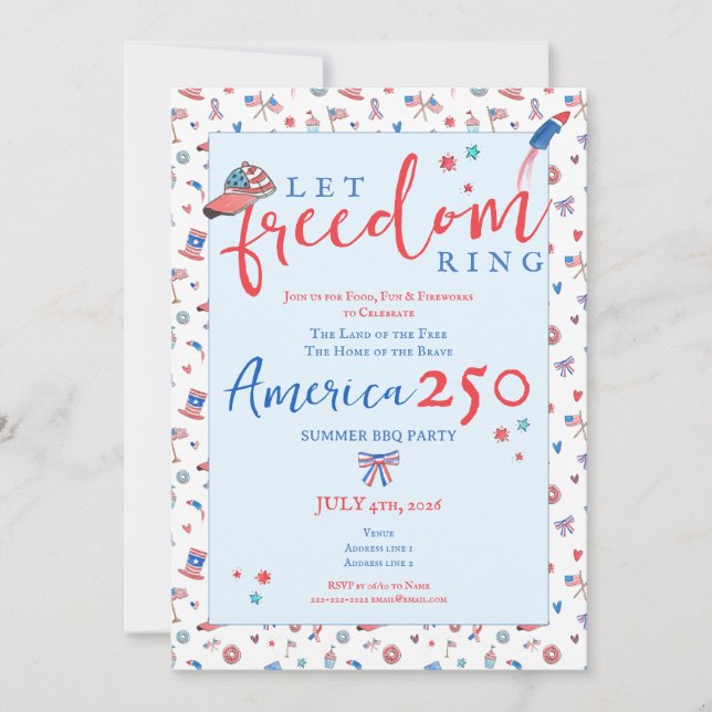America 250 Patriotic Let Freedom Ring 4th of July Invitation (Front)