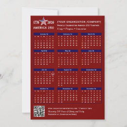 America 250 Patriotic Red 2026 Calendar Card