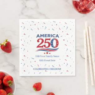 AMERICA 250 - Personalised Reunion Red White Blue Napkin