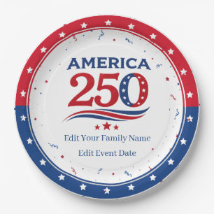 AMERICA 250 - Personalised Reunion Red White Blue Paper Plate