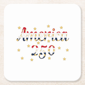 America 250 red white blue FAUX gold Square Paper Coaster