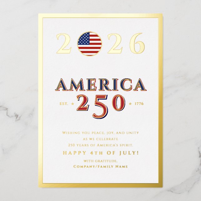 America 250 Semiquincentennial 2026 July 4th Foil Holiday Card (Front)