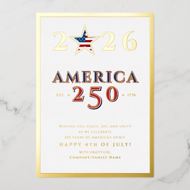 America 250 Semiquincentennial 2026 July 4th Star Foil Holiday Card (Front)