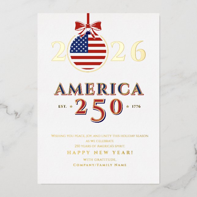 America 250 Semiquincentennial 2026 New Year's Foil Holiday Card (Front)