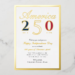 America 250 Semiquincentennial Patriotic Blue Foil Holiday Card