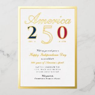 America 250 Semiquincentennial Patriotic Blue Foil Holiday Card