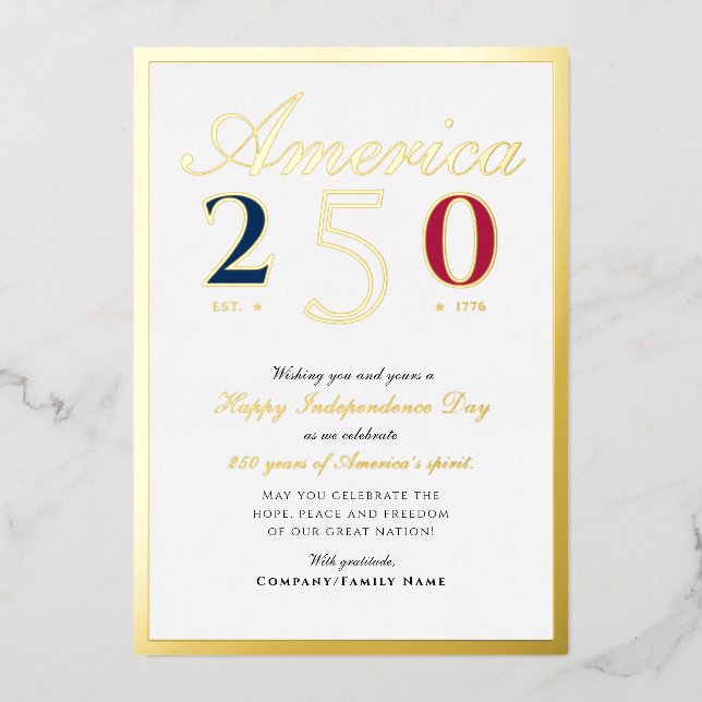 America 250 Semiquincentennial Patriotic Blue Foil Holiday Card (Front)