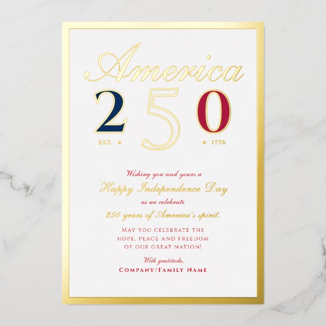 America 250 Semiquincentennial Patriotic Red Foil Holiday Card (Front)
