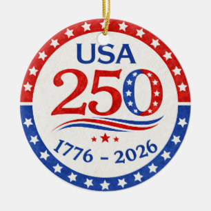 America 250 Sticker 1776 2026 Patriotic USA Ceramic Ornament