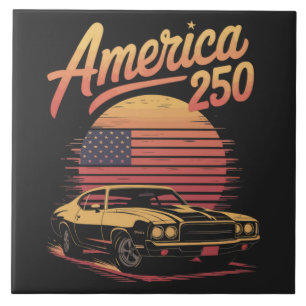 America 250 US Retro Sunset Ceramic Tile