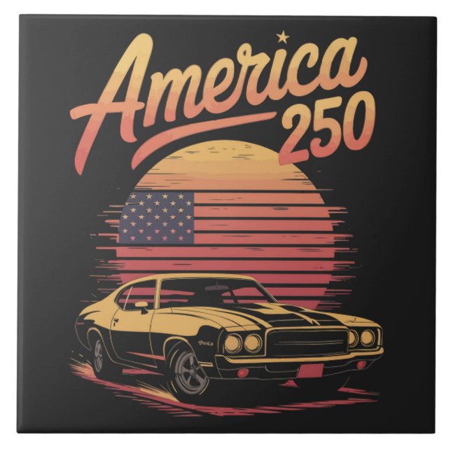 America 250 US Retro Sunset Ceramic Tile (Front)