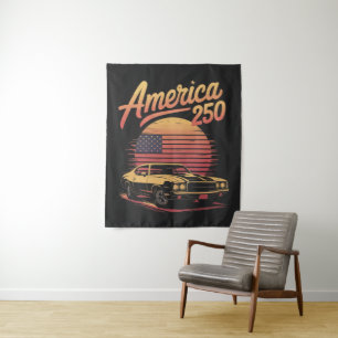 America 250 US Retro Sunset Tapestry