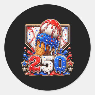 America 250 Years Baseball Boys Ice Cream Funny Classic Round Sticker