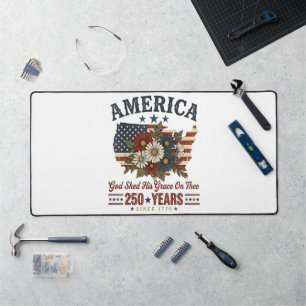 America 250 Years Flag Floral Desk Mat