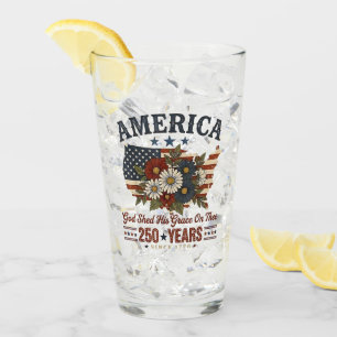 America 250 Years Flag Floral Glass