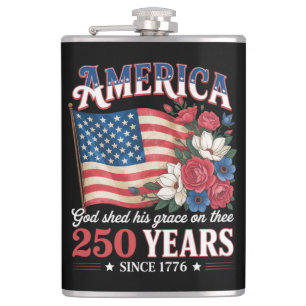 America 250 Years Flag Floral Hip Flask