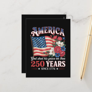 America 250 Years Flag Floral Holiday Postcard