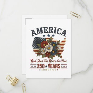 America 250 Years Flag Floral Invitation Postcard