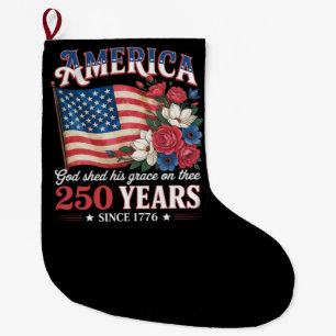 America 250 Years Flag Floral Large Christmas Stocking
