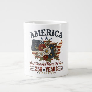 America 250 Years Flag Floral Large Coffee Mug