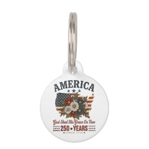America 250 Years Flag Floral Pet Tag