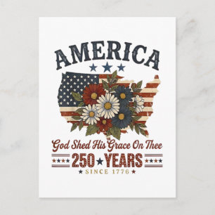 America 250 Years Flag Floral Postcard