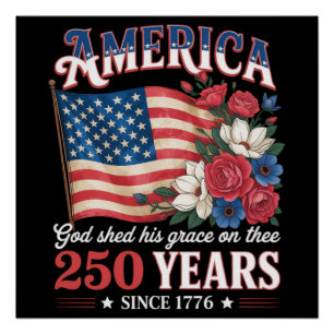 America 250 Years Flag Floral Poster