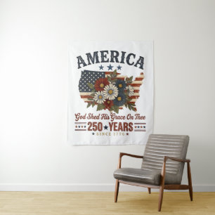 America 250 Years Flag Floral Tapestry