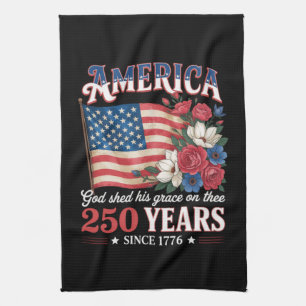 America 250 Years Flag Floral Tea Towel