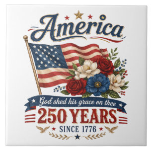 America 250 Years Floral Flag Ceramic Tile