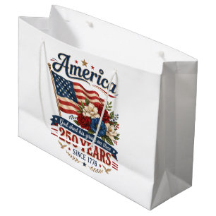 America 250 Years Floral Flag Large Gift Bag