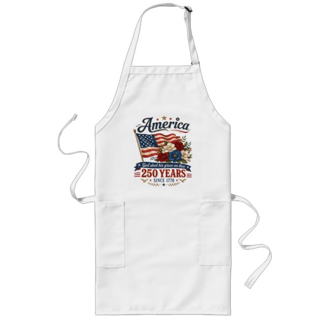 America 250 Years Floral Flag Long Apron (Front)