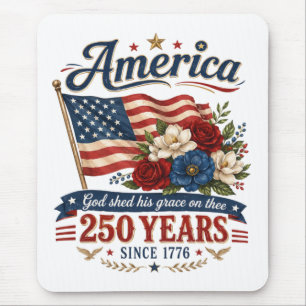 America 250 Years Floral Flag Mouse Pad