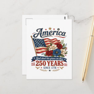 America 250 Years Floral Flag Postcard