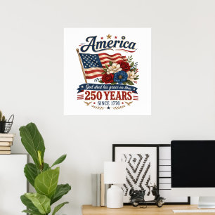 America 250 Years Floral Flag Poster
